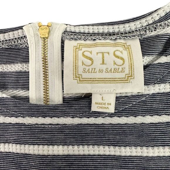 STS Sail to Sable Short Sleeve Navy White Dress Striped Size Large - Picture 6 of 7